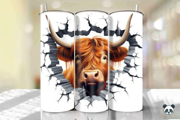 Colorful Highland Cow 3D Cracked Hole Design