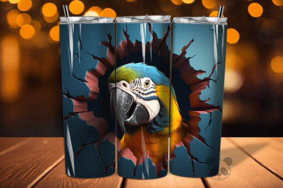 Macaw 3D Cracked Hole Tumbler Wrap Design